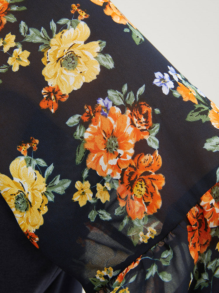 Floral Patchwork Ruffles Raglan Sleeve T-shirt