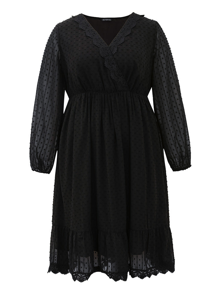 Polka Dot Mesh Lace Insert Layered Dress