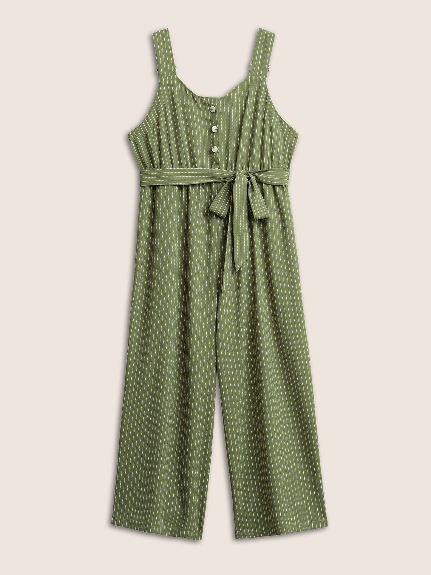 Striped Belted Elastic Waist Adjustable Straps Jumpsuit