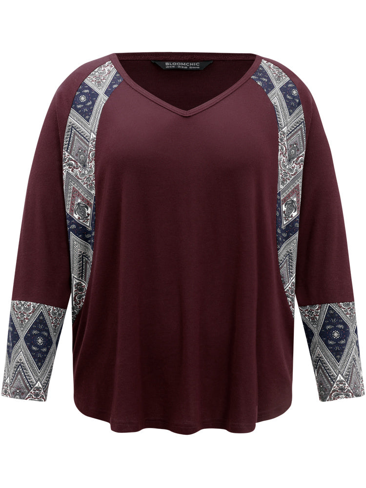 Bandana Print Patchwork Raglan Sleeve T-shirt