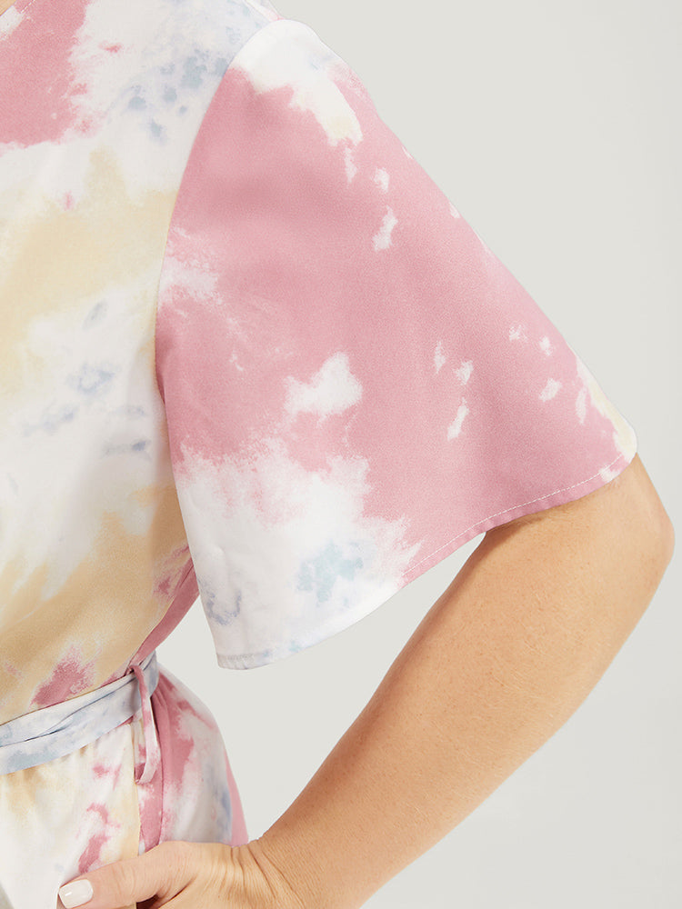 Tie Dye Belted Pocket Wrap Romper