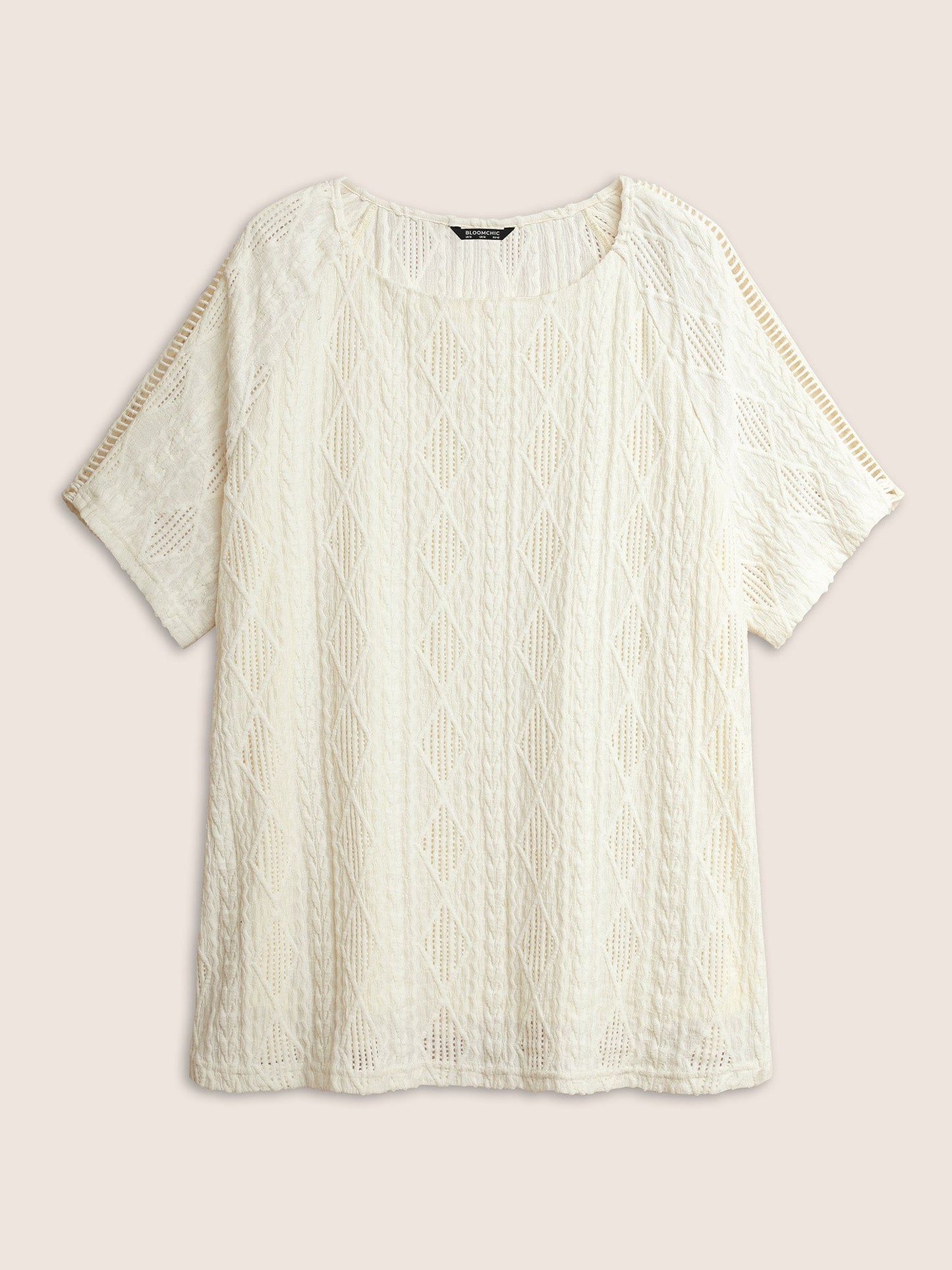 Texture Jacquard Round Neck Cut Out T-shirt