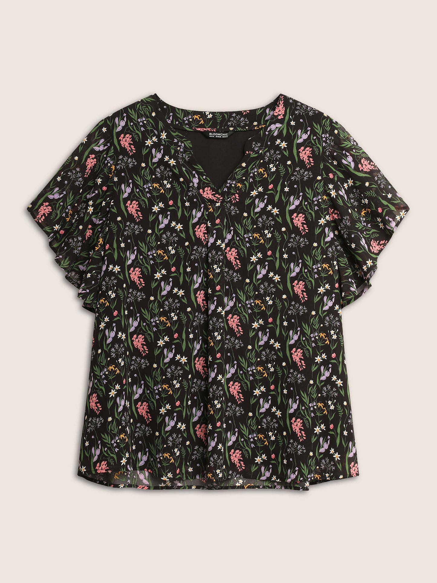 Floral Pleated Flat Collar See Through Blouse