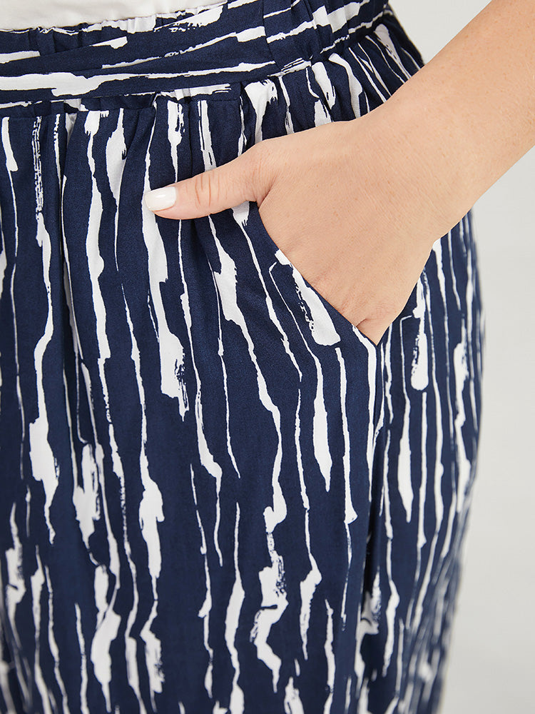 Graphic Print Belted Wide Leg Pocket Pants