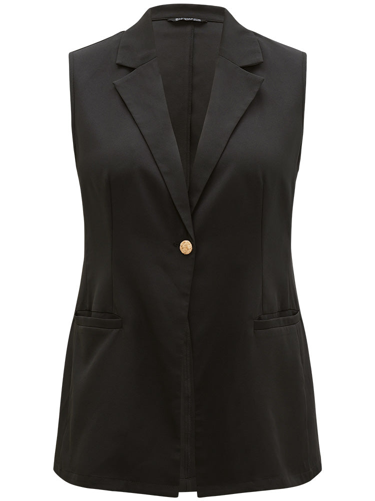 Plain Buckle Detail Lapel Collar Pocket Sleeveless Blazer
