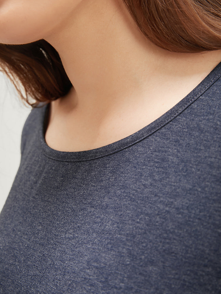 Solid Round Neck Split Back T-shirt