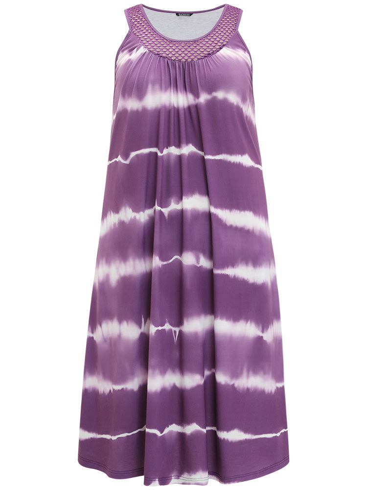 Tie Dye Pocket Patchwork Cut Out Tank Dress