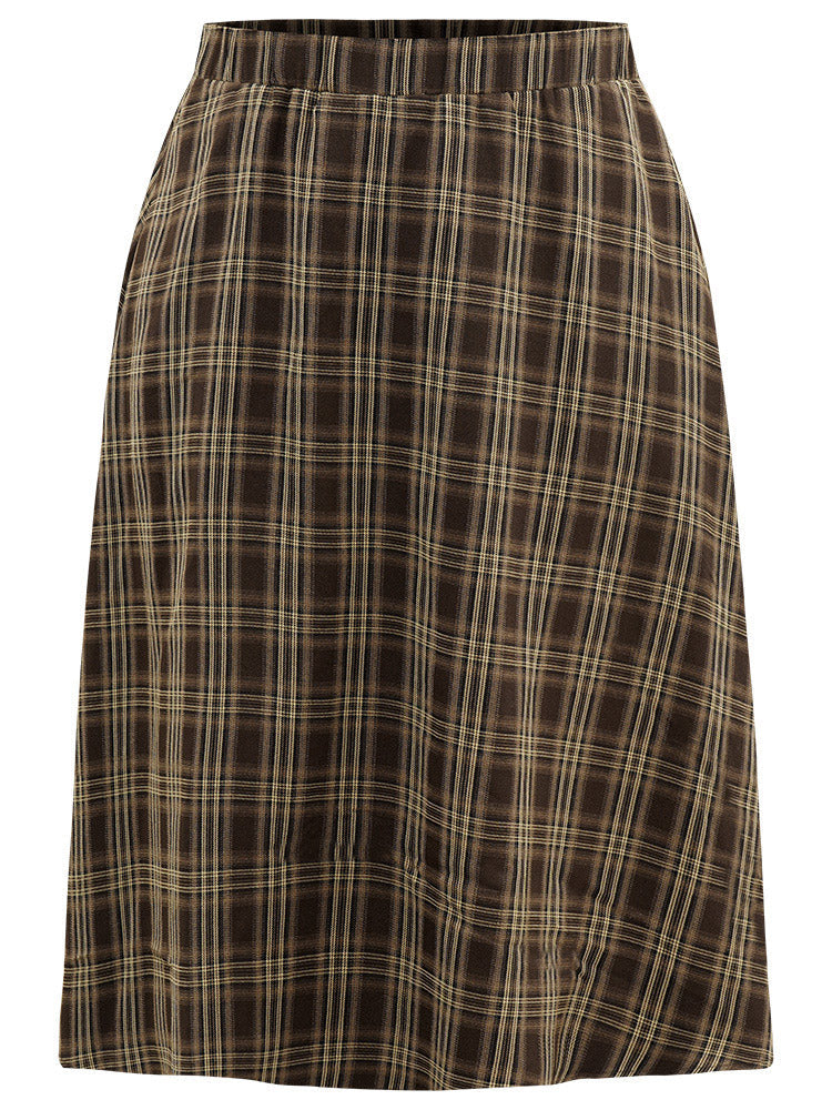 Plaid Print Pocket Elastic Waist Skirt