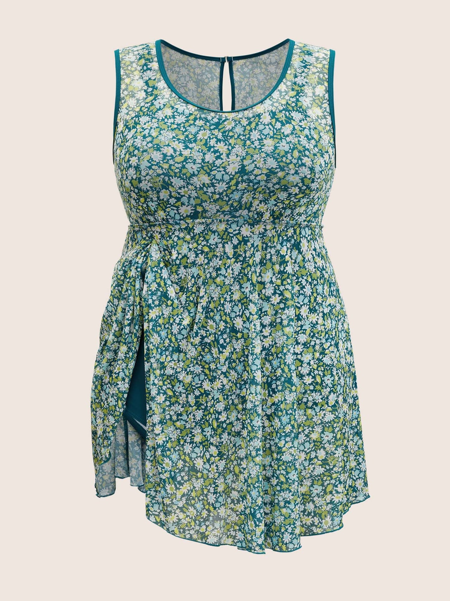 Ditsy Floral Round Neck Cut Out Swim Dress