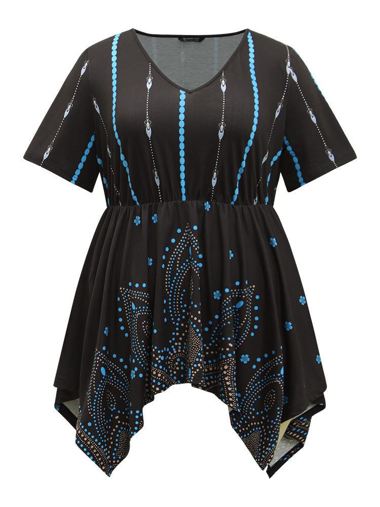 Boho Print Ruffles Hanky Hem T-shirt