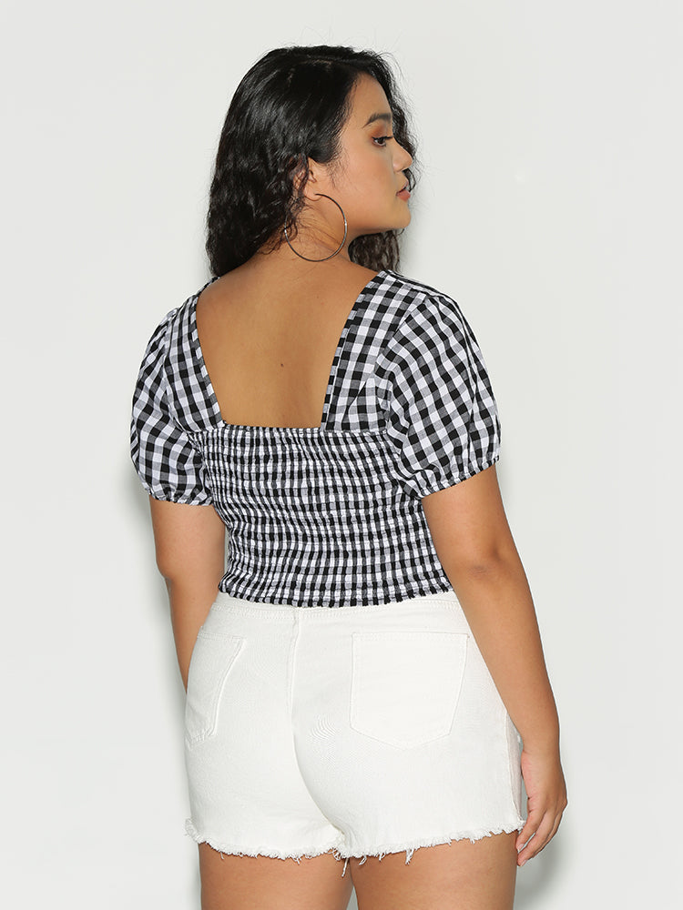 Plaid Backless Blouse