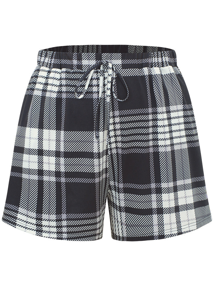 Plaid Elastic Waist Pocket Ties Sleep Shorts