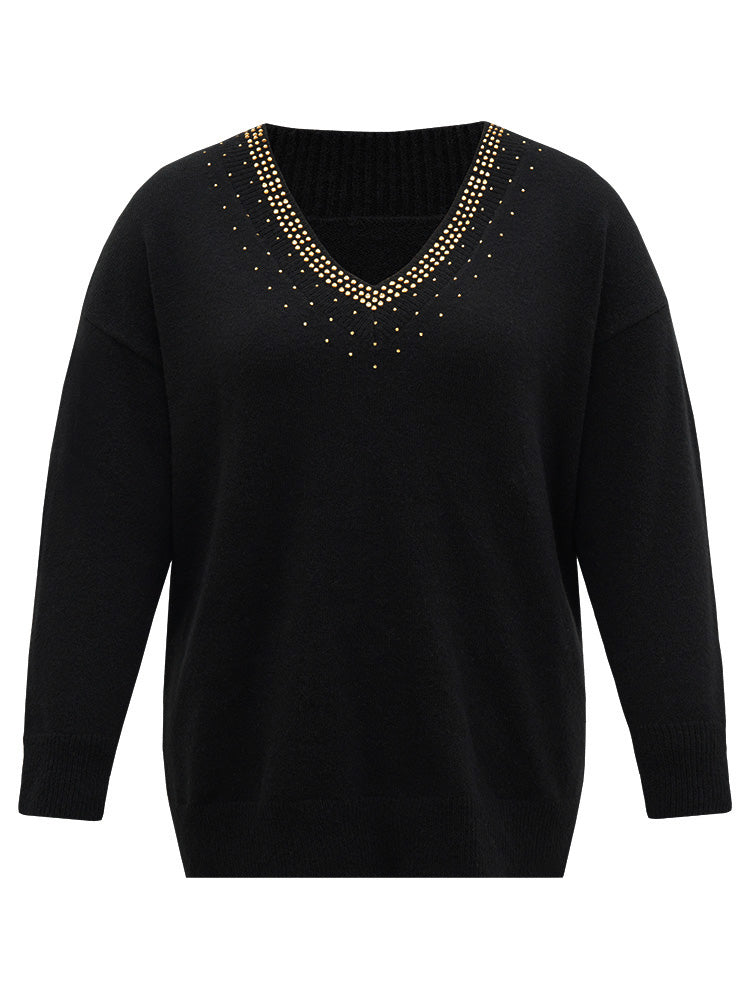 Anti-Pilling Rhinestone Drop Shoulder Pullover