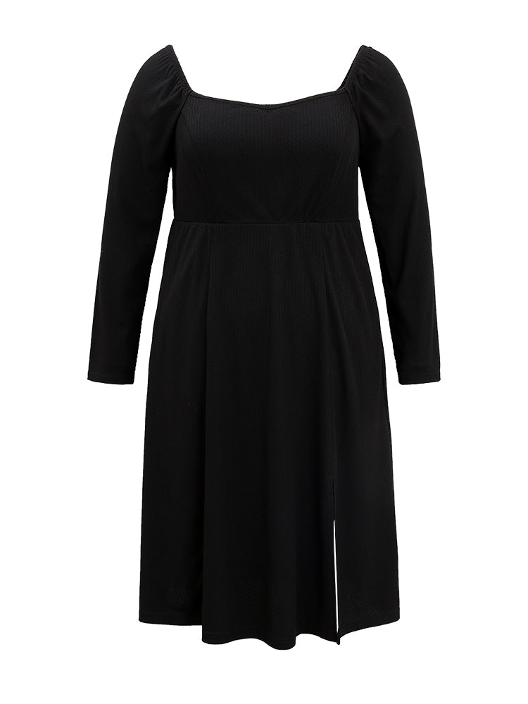 Rib Knit Split Side Square Neck Dress