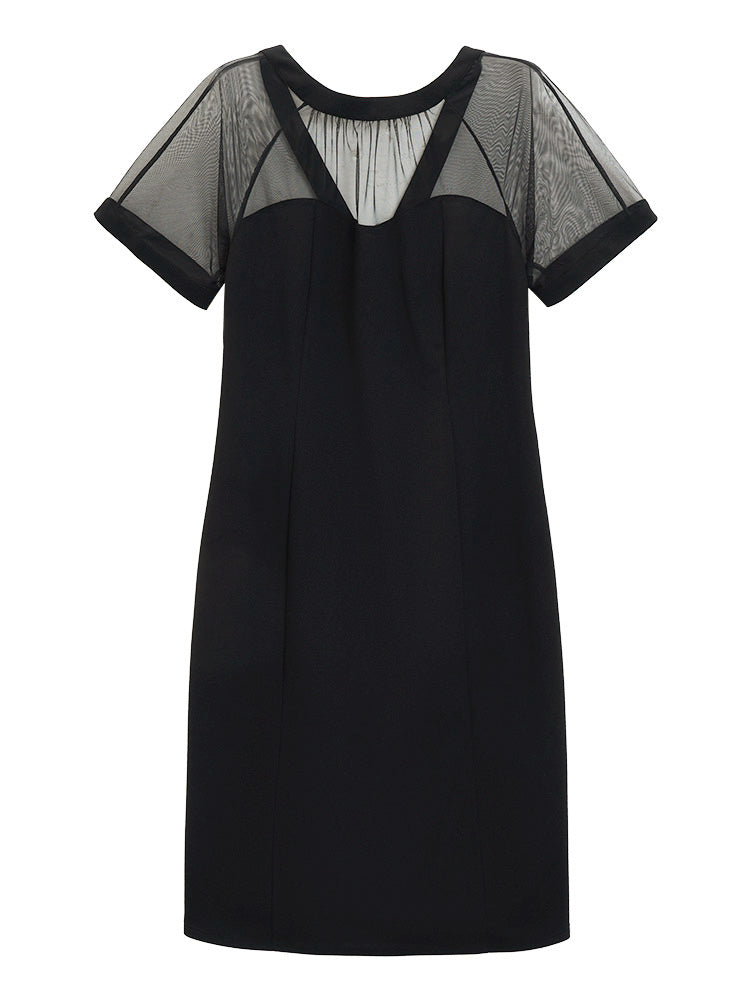 Plain Mesh Patchwork Sleeveless Bodycon Dress