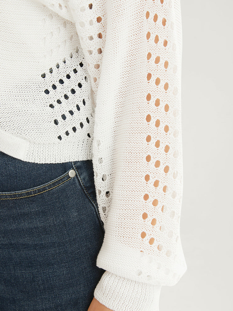 Plain Ice Rayon Yarn Cut Out Open Front Cardigan