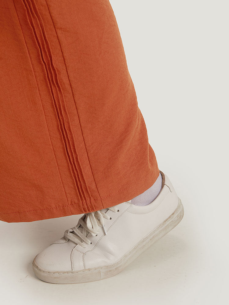 Plain Plicated Detail Pocket Elastic Waist Wide leg Pants