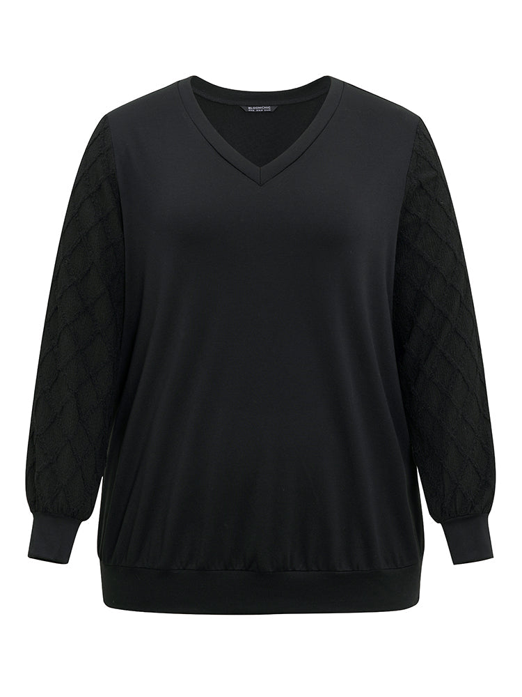 Plain Textured Patchwork Jacquard Sweatshirt