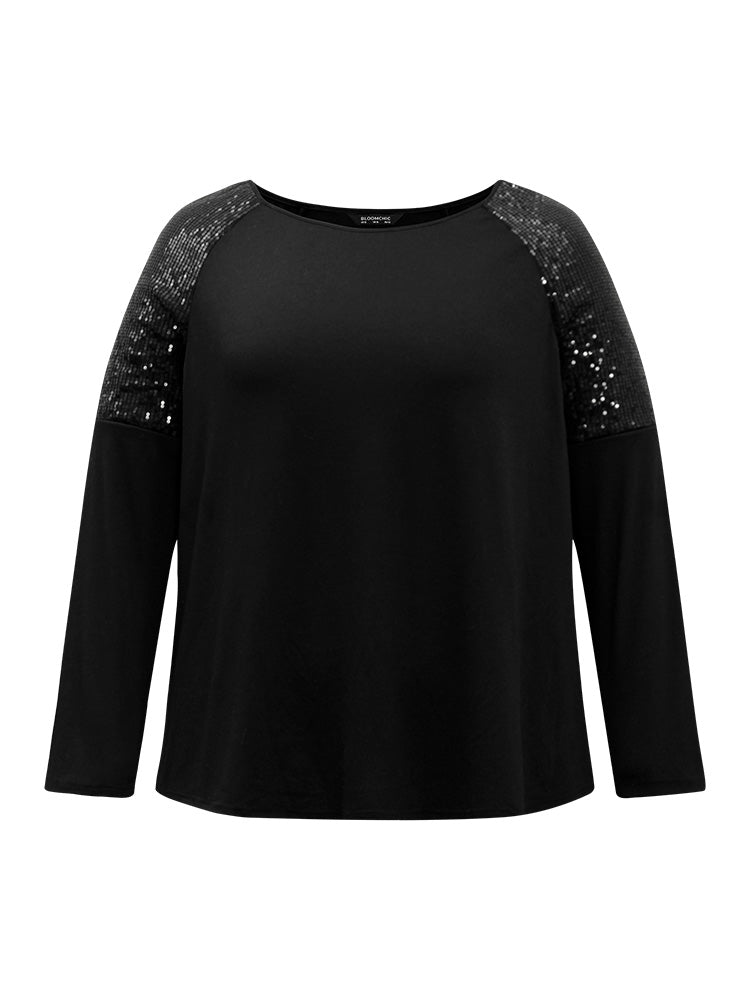 Sequin Patchwork Raglan Sleeve T-shirt