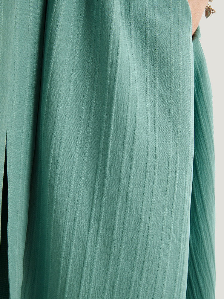 Solid Textured Ruffle Hem Pocket Button Up Dress