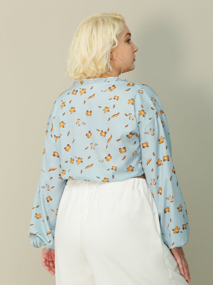 Lantern Sleeve Floral Crop Top