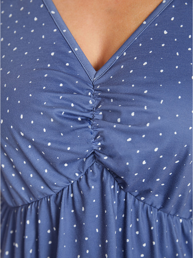 Polka Dot Ruched Detail Ruffle Hem T-shirt