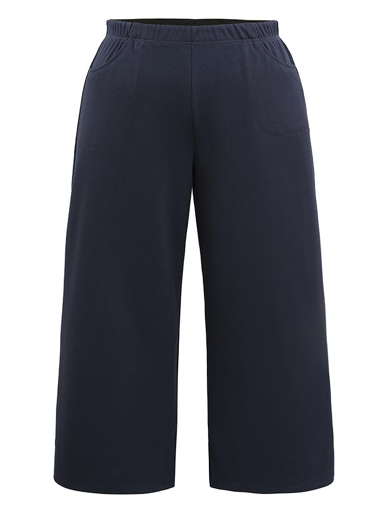 Solid Wide Leg Elastic Waist Split Hem Pants