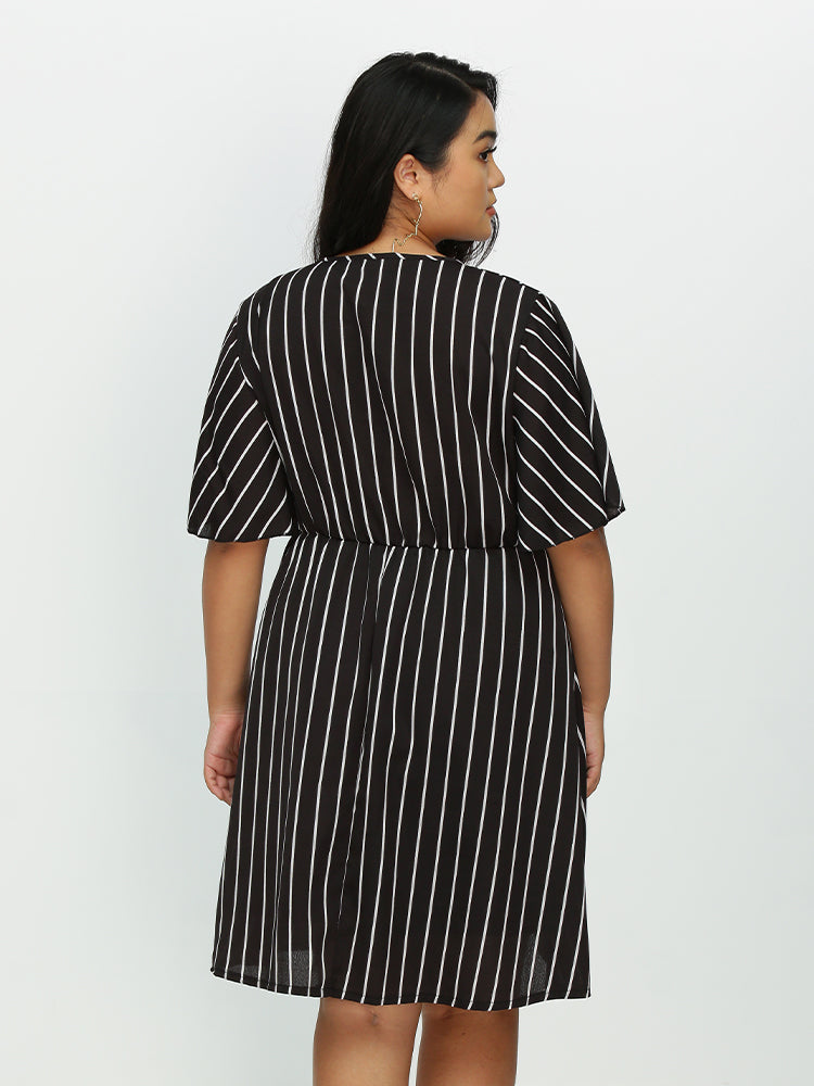 Striped Surplice Neck Short Sleeve Dress