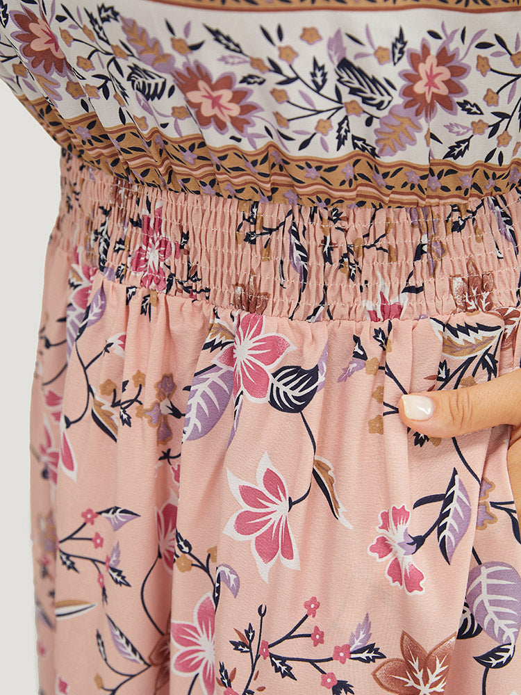 Bandana Print Pocket Ruched Shirred Ruffle Hem Halter Dress