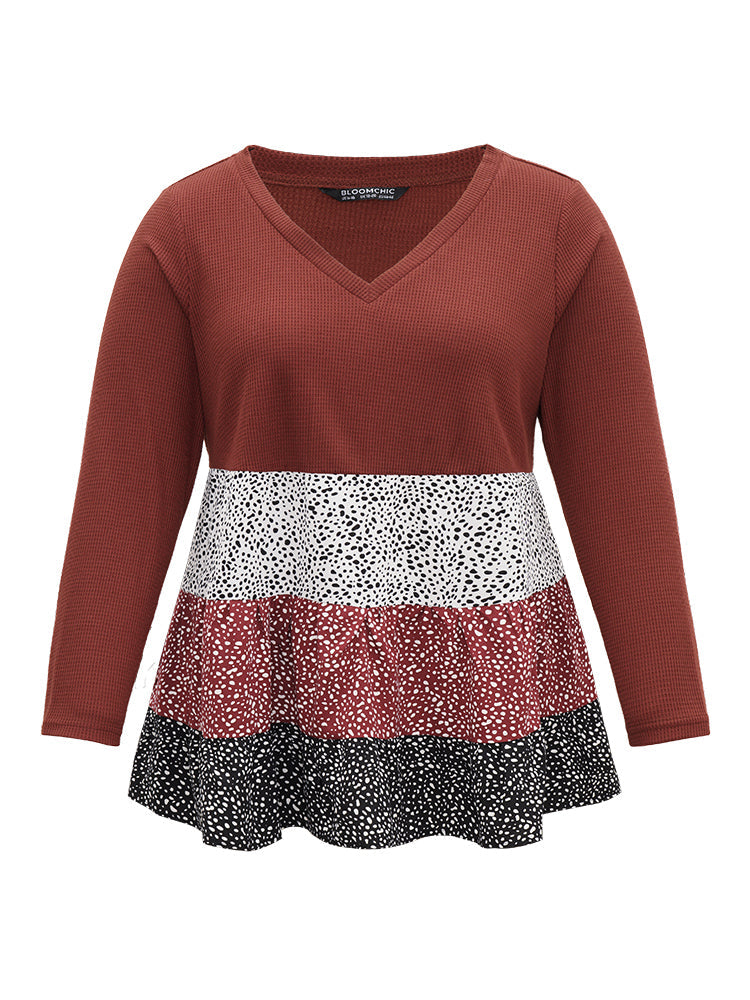 Halloween Rib Knit Paint Splatter Layered Hem T-shirt