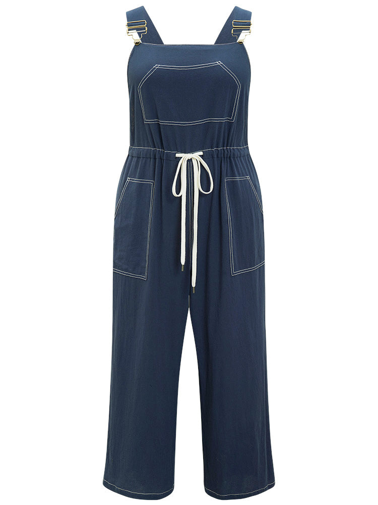Contrast Stitch Pocket Drawstring Overall Jumpsuit