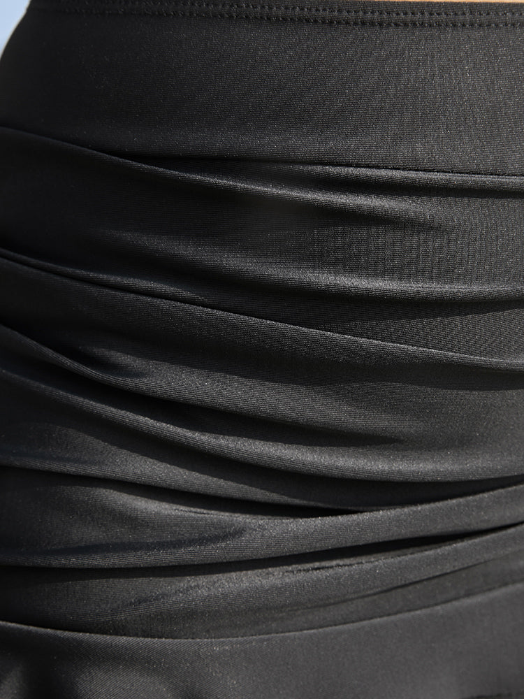 High Waist Gathered Drawstring Swim Skirt