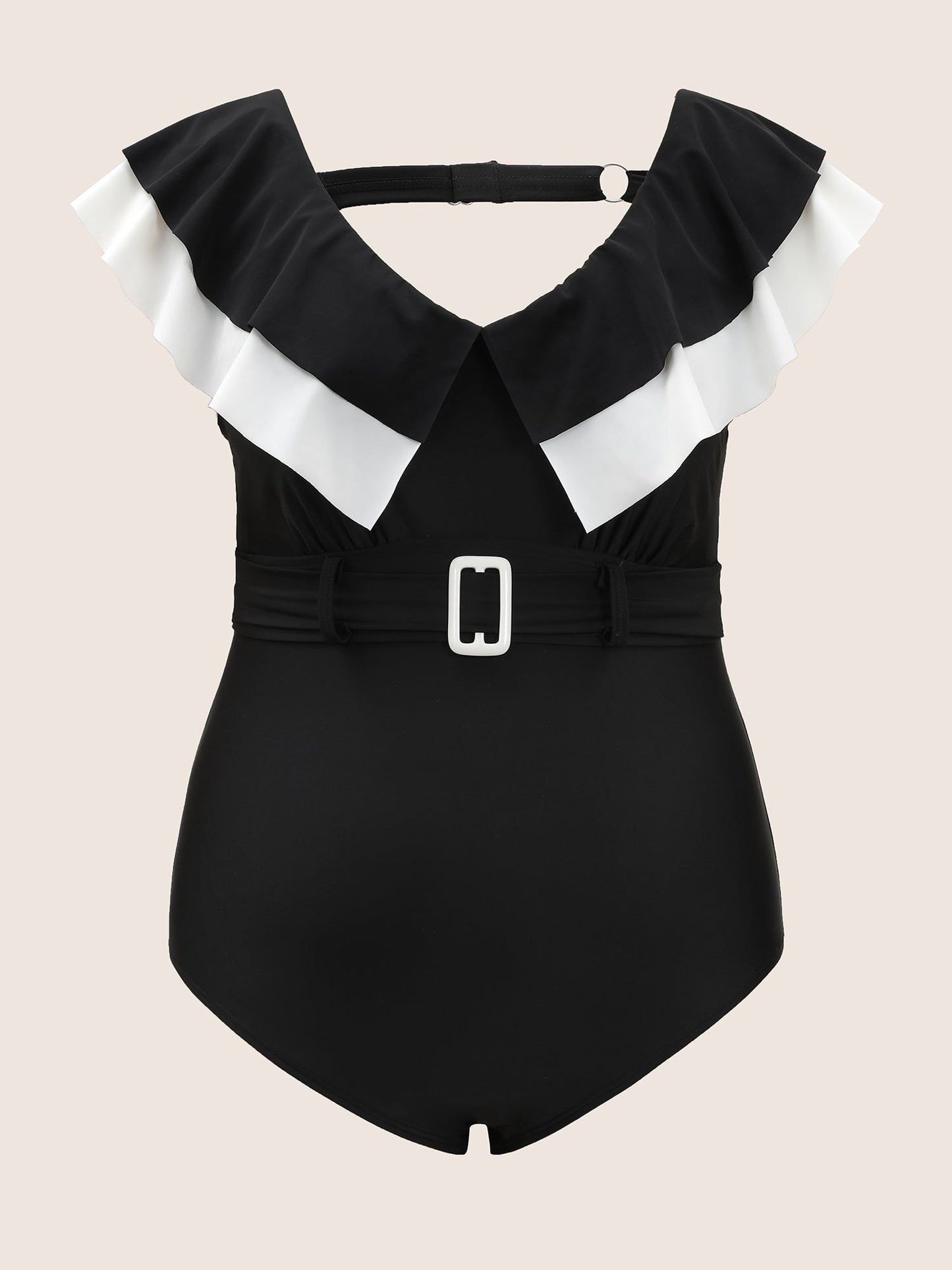 Layered Ruffle Trim Belted One Piece Swimsuit