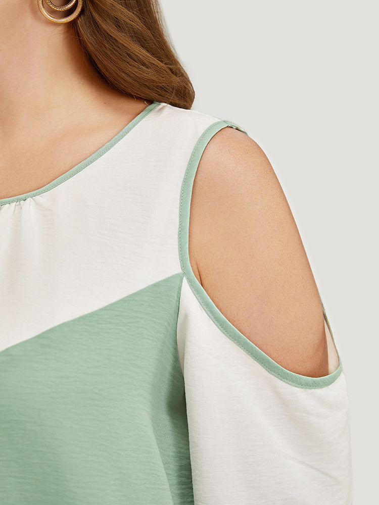Color Block Contrast Trim Cold Shoulder Blouse