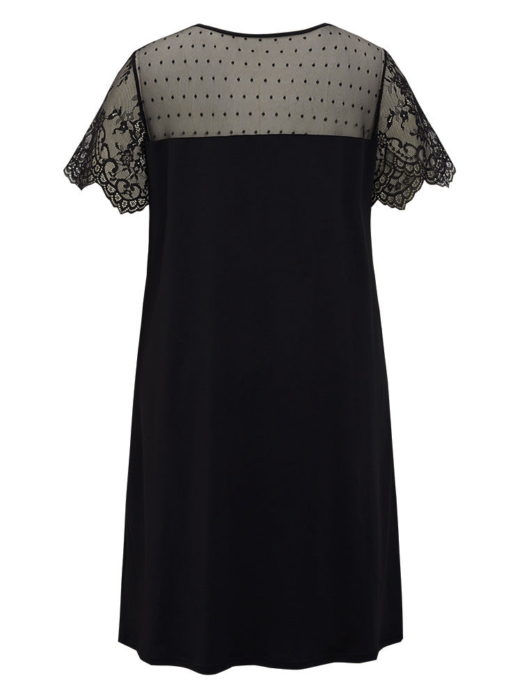 Plain Pocket Lace Mesh Patchwork Dress