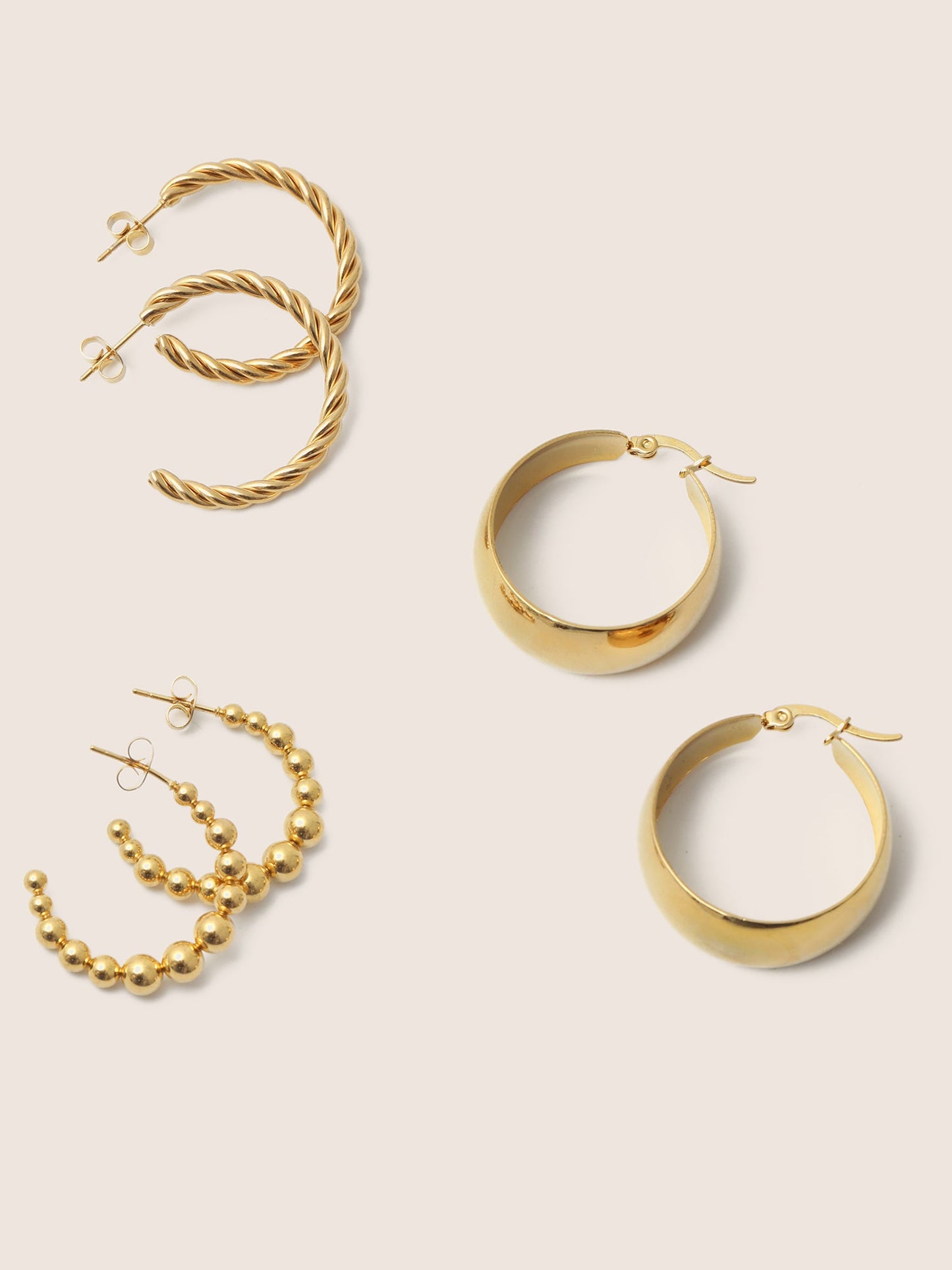 3 Pairs Gold Minimalist Round Hoop Earrings