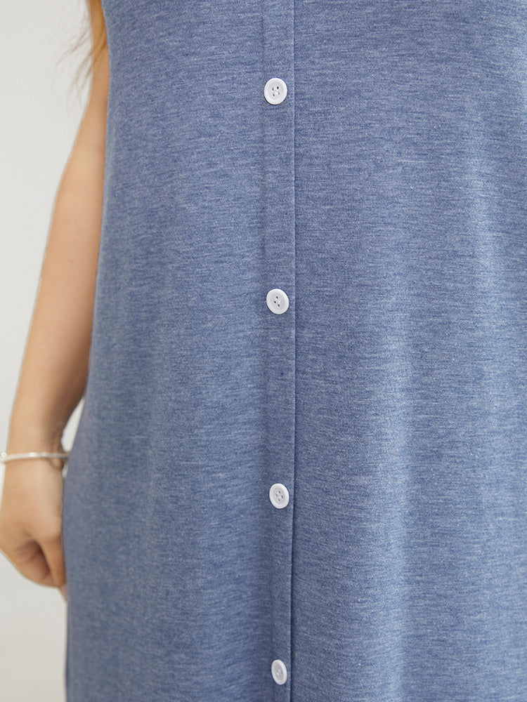 Solid Button Detail Contrast Lace Cami Night Dress