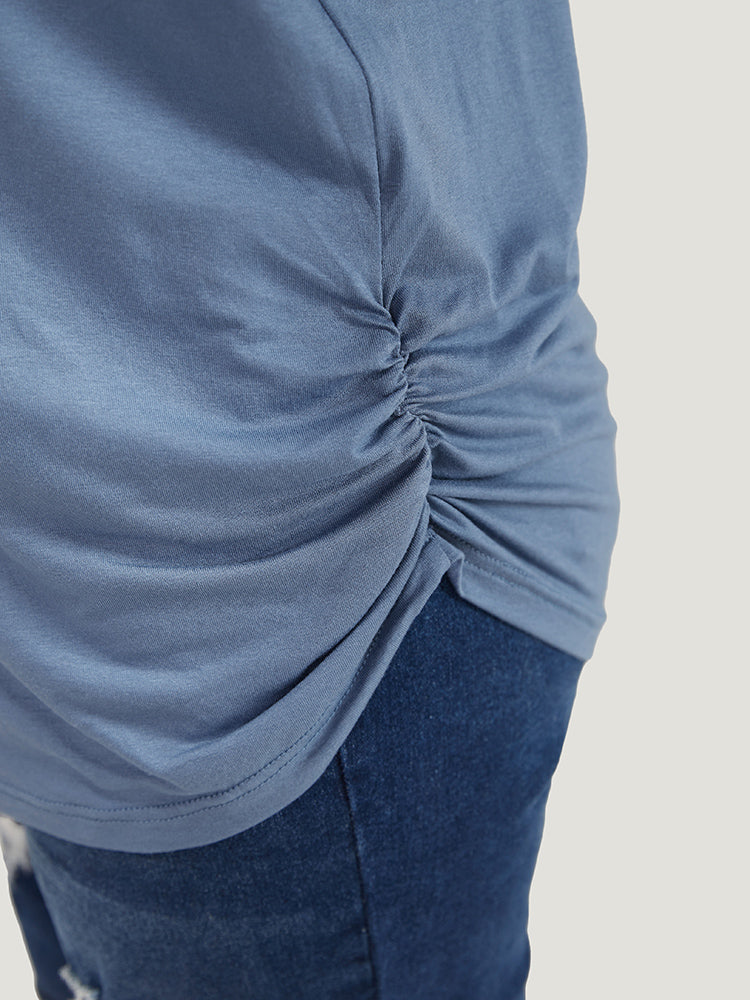 Plain Short Sleeve Ruched Detail T-shirt