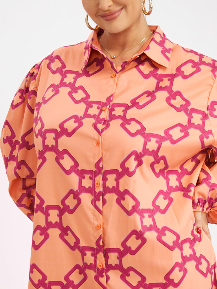 Chain Print Button Shirt Dress