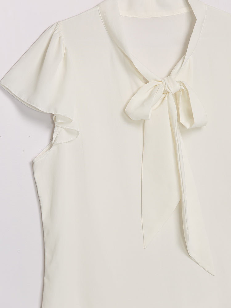 Bowknot Frill Cap Sleeve Blouse