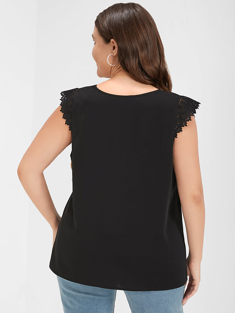 Plain Cap Sleeve Lace Scallop Trim Tank Top