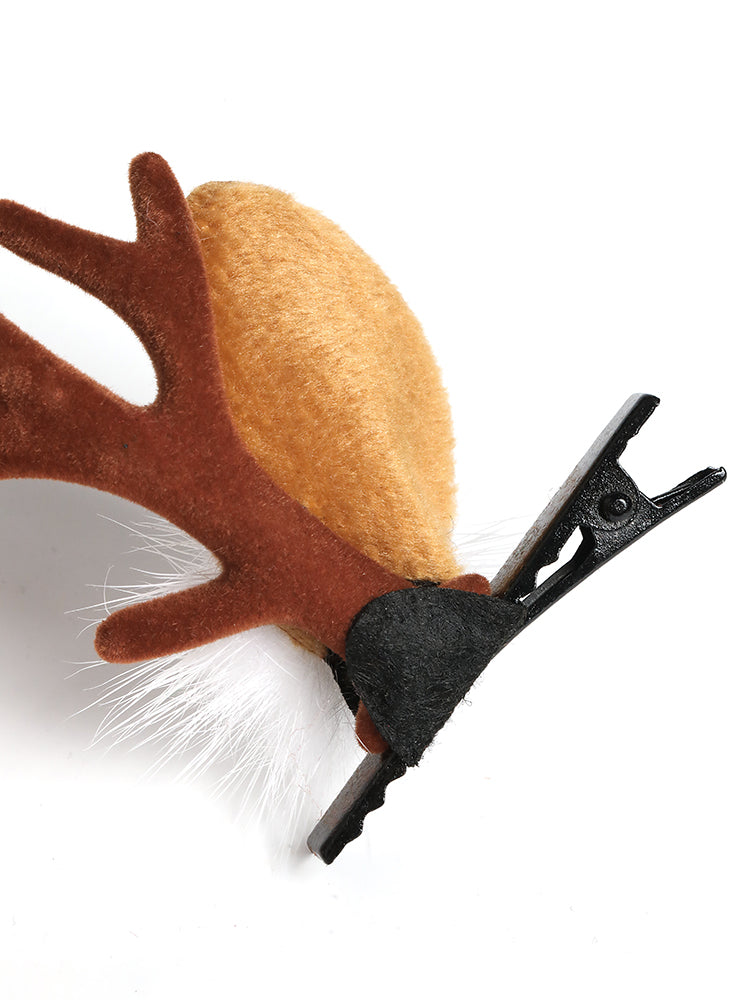 2 Pack Antler & Pompom Decor Hairclips