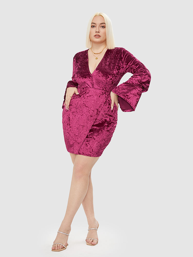 Flounce Sleeve Velvet Bodycon Dress