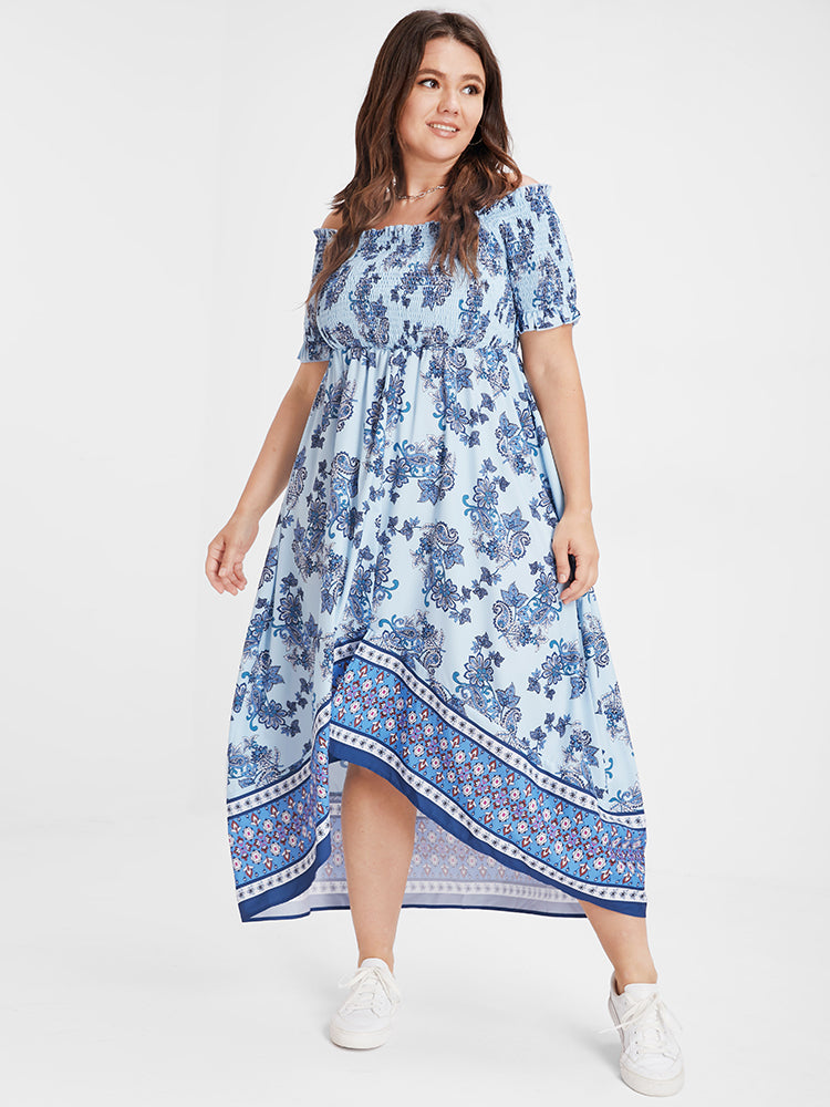 Bloom Dress - Floral Paisley Shirred High Low Maxi Dress