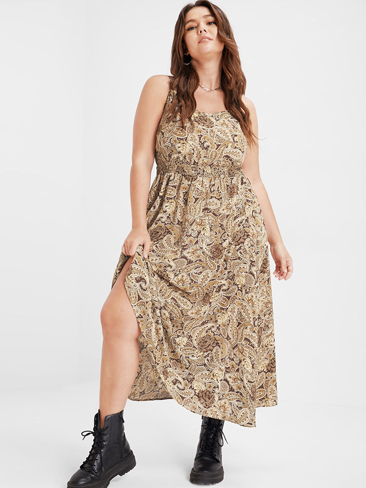 Paisley Pattern Shirred Cami Maxi Dress