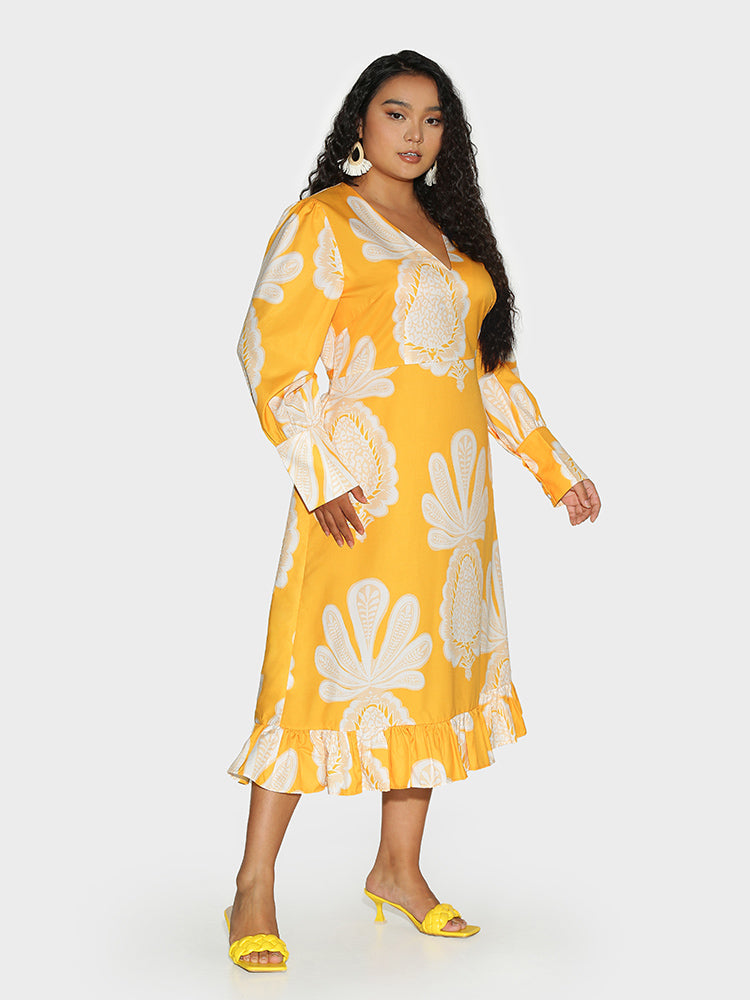 Long Puff Sleeve Floral Dress