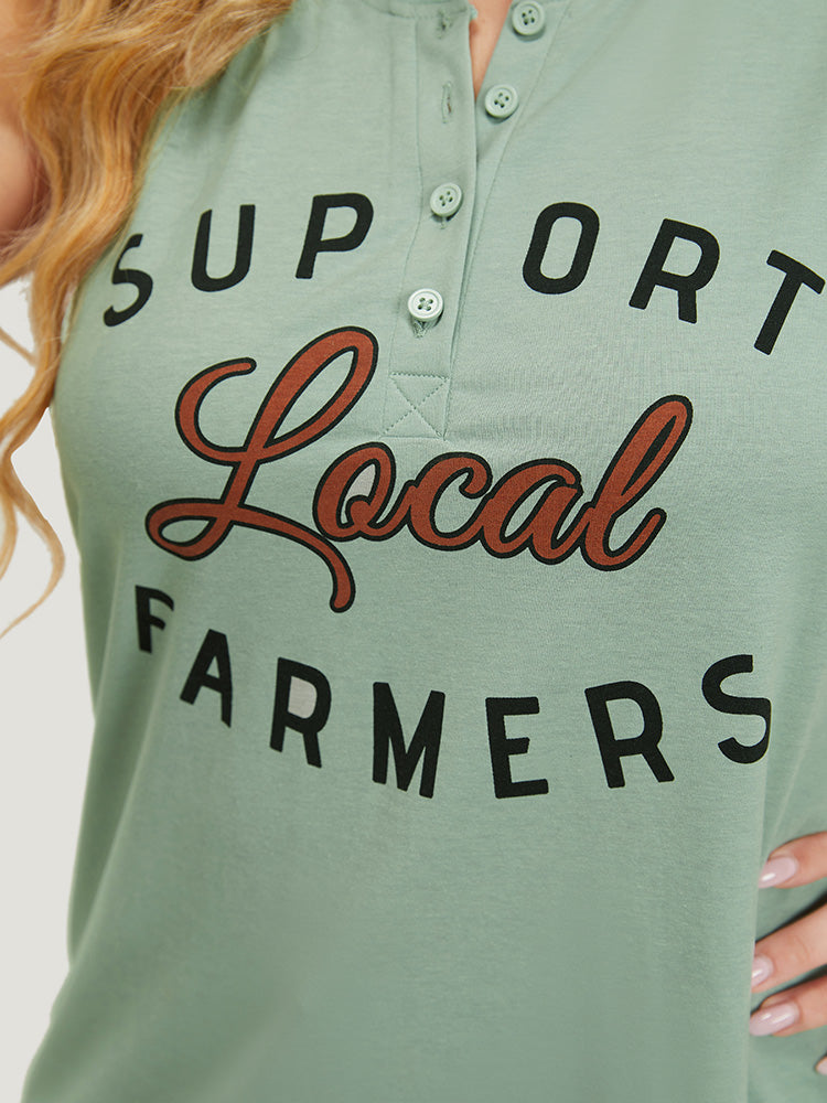 Letter Print Button Up Graphic Sleeveless Tank Top