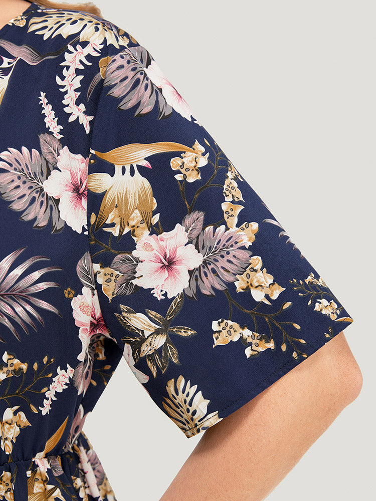 Floral Flutter Hem Wrap Blouse