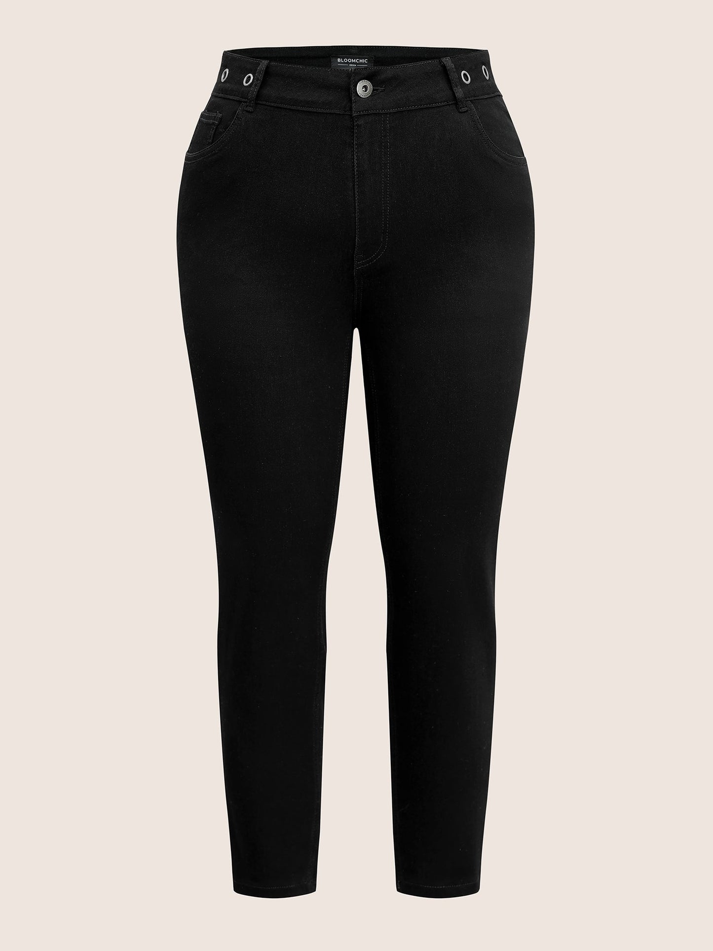 Eyelet Detail Black Wash Ankle Jeans