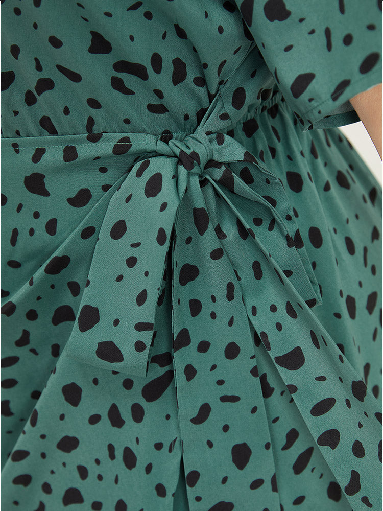Leopard Print Pocket Knot Side Knee Dress